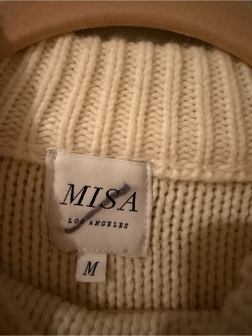 Misa Merino Wool Ivory Chunky Knit Cutout Turtleneck Sweater Medium - Picture 4 of 5